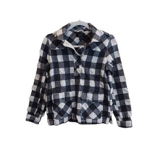 J Crew Buffalo check plaid popover longsleeve flannel black white shirt size TS